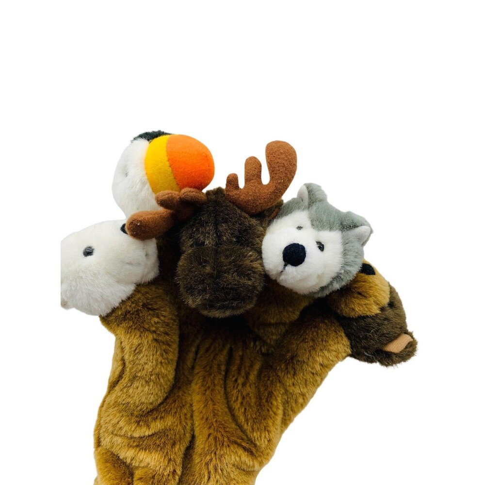 Arctic Circle Alaska Plush Hand Puppet Finger Glove Wolf Bear Moose Polar Puffin